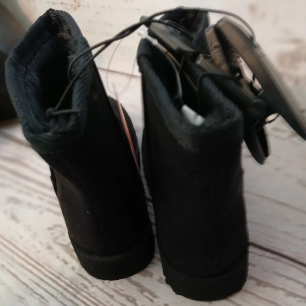 Wonder Nation Girls Faux Suede, Faux Shearling Boots Black Size 3